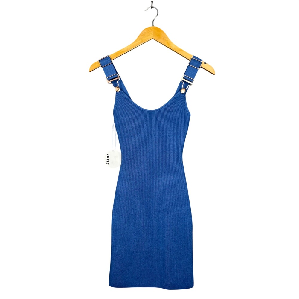 Wrangler x Staud Overall Rib‎ Tank Dress Womens XS Blue Knit Mini Sleeveless